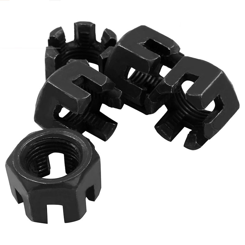 M16×1.5 Lớp 4.8 Thép Carbon Ôxít đen có rãnh Đai ốc DIN 935 M16×1.5 Lớp 4.8 Thép Carbon Ôxít đen có rãnh Đai ốc DIN 935