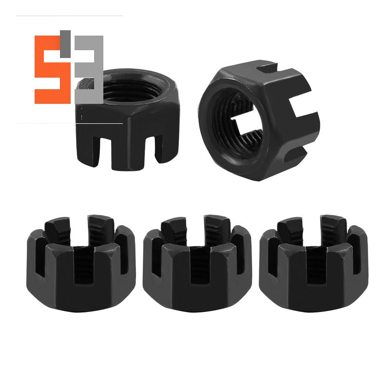 M16×1.5 Lớp 4.8 Thép Carbon Ôxít đen có rãnh Đai ốc DIN 935 M16×1.5 Lớp 4.8 Thép Carbon Ôxít đen có rãnh Đai ốc DIN 935